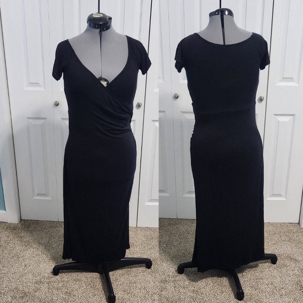 Vince Front Wrap Dress Size L EUC Black - Vince Black Dress